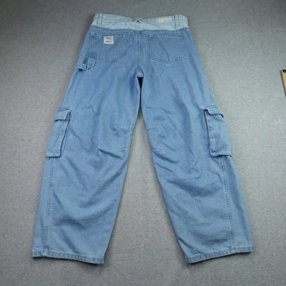 Justice x Looney Tunes Jeans Girls 18 Blue Bugs Bunny Wide Leg Cargo Carpenter